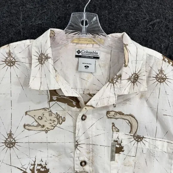 Columbia River Lodge Shirt Men's XL White Pirate Treasure Map Nautical Print - Picture 2 of 7